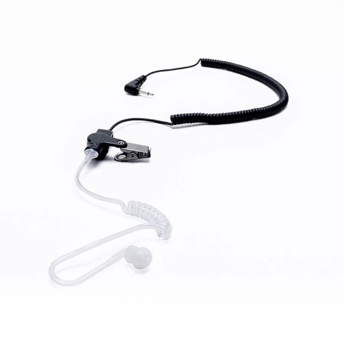 Single-Pin Listen-Only Earpiece for Two-Way Radio Speaker Mic w/ Quick Disconnect Acoustic Tube-2.5 mm-L Shaped-Regular, 19" (at rest) with coil 